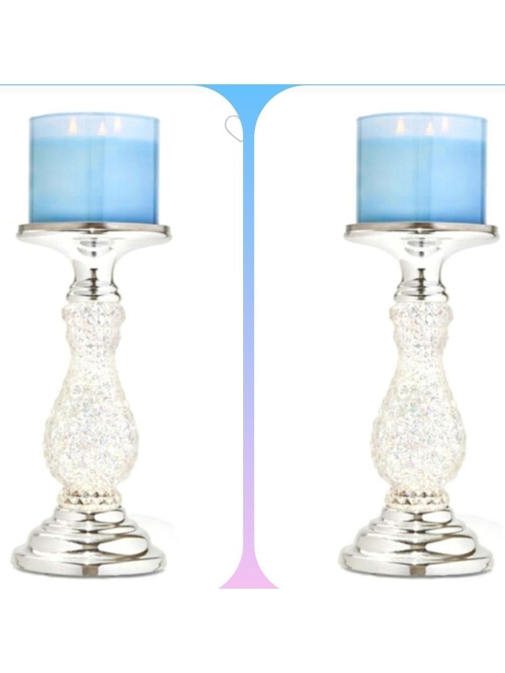 Silver Glitter Swirling Pedestal 3 Wick Candle Holders Set
